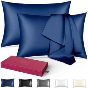 Lacette Silk Pillowcase 2 Pack for Hair and Skin, 100% Mulberry Silk, Double-Sided Silk Pillow Cases with Hidden Zipper (Navy Blue, Queen 20" x 26")