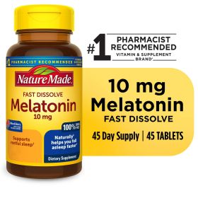 Nature Made Fast Dissolve Melatonin 10mg Tablets, 100% Drug Free Sleep Aid, 45 Count