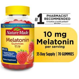 Nature Made Melatonin 10mg per serving Gummies, 100% Drug Free Sleep Aid, 70 Count