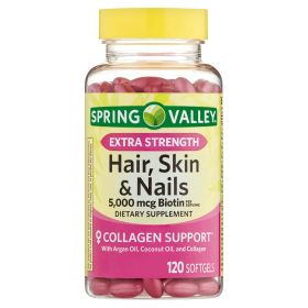 Spring Valley Hair, Skin & Nails Dietary Supplement Softgels, 5,000 Mcg, 120 Count