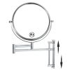 8-inch Wall Mounted Makeup Vanity Mirror; Height Adjustable; 1X / 10X Magnification Mirror; 360Â° Swivel with Extension Arm (Chrome Finish)