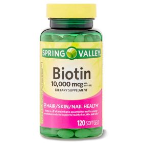 Spring Valley Biotin Softgels;  Dietary Supplement;  10; 000 mcg;  120 Count