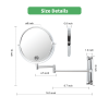 8-inch Wall Mounted Makeup Vanity Mirror; Height Adjustable; 1X / 10X Magnification Mirror; 360Â° Swivel with Extension Arm (Chrome Finish)