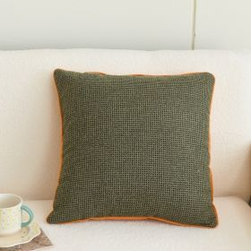 Simple Cotton And Linen Cushion Orange Plaid Pillow Cover (Option: Olive Green-45x45cm With Core)