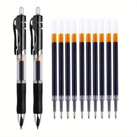Press And Push Gel Pen 2 Pens + 10 Refills/PACK Bullet 0.5MM, Red, Blue And Black Three Colors Optional (Color: Black)