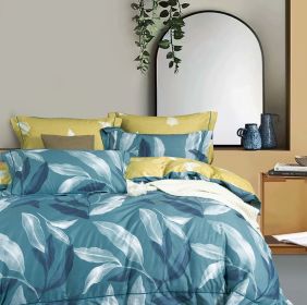 Linnett Blue Banana Leaves 100% Cotton  Reversible Comforter Set (size: KING)