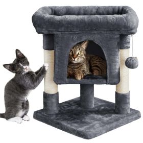 23.5" H 2-Level Cat Tree Condo Tower with Plush Perch (Actual Color: Dark Gray)